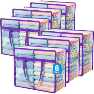 6 Pack Clear Zippered Storage Bags for Clothes,40L ClosetOrganizers and Storage